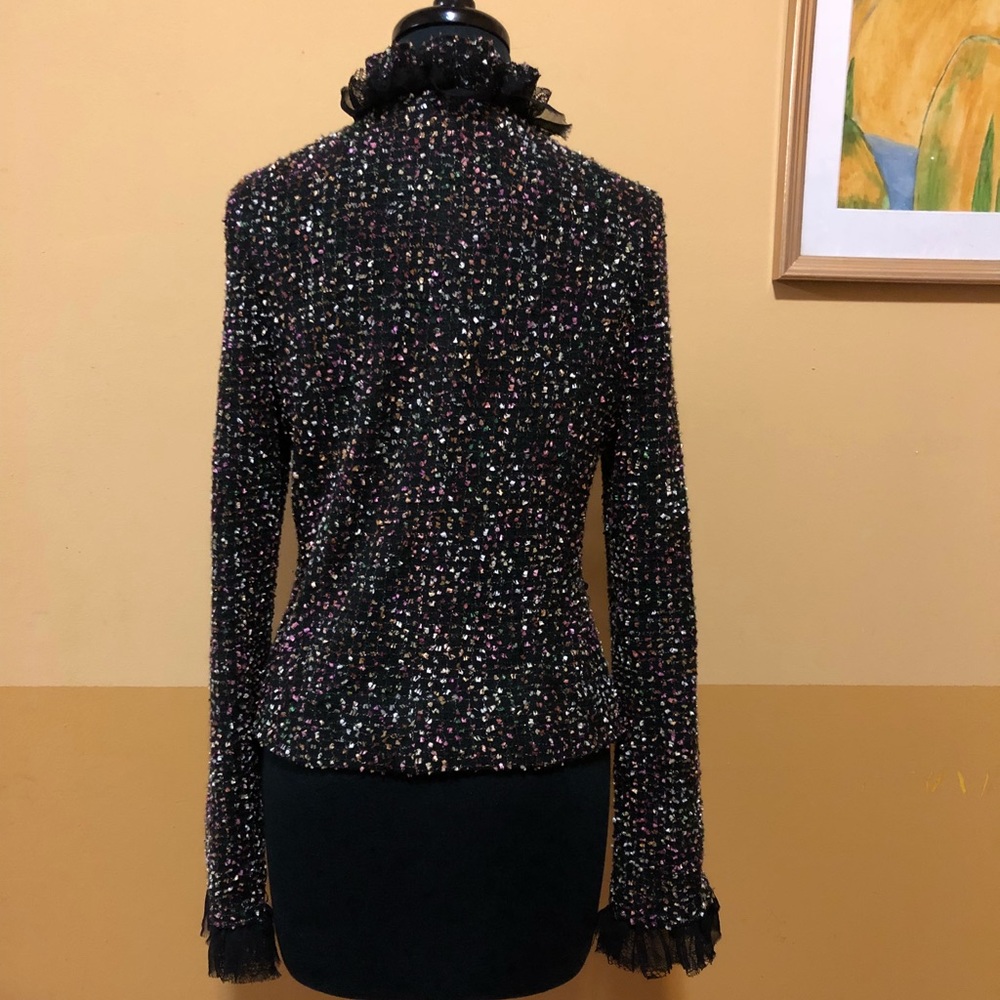 Anthropologie Black Multicolor Ruffle Jacket - Picture 3 of 8